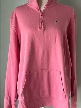 Vineyard Vines Coral Pink Quarter‑Zip Pullover with Kangaroo Pocket